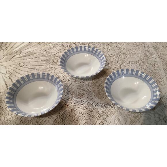 Martha Stewart Everyday Blue White "Garden Trellis" France 3 Soup/Cereal Bowls - Picture 1 of 8